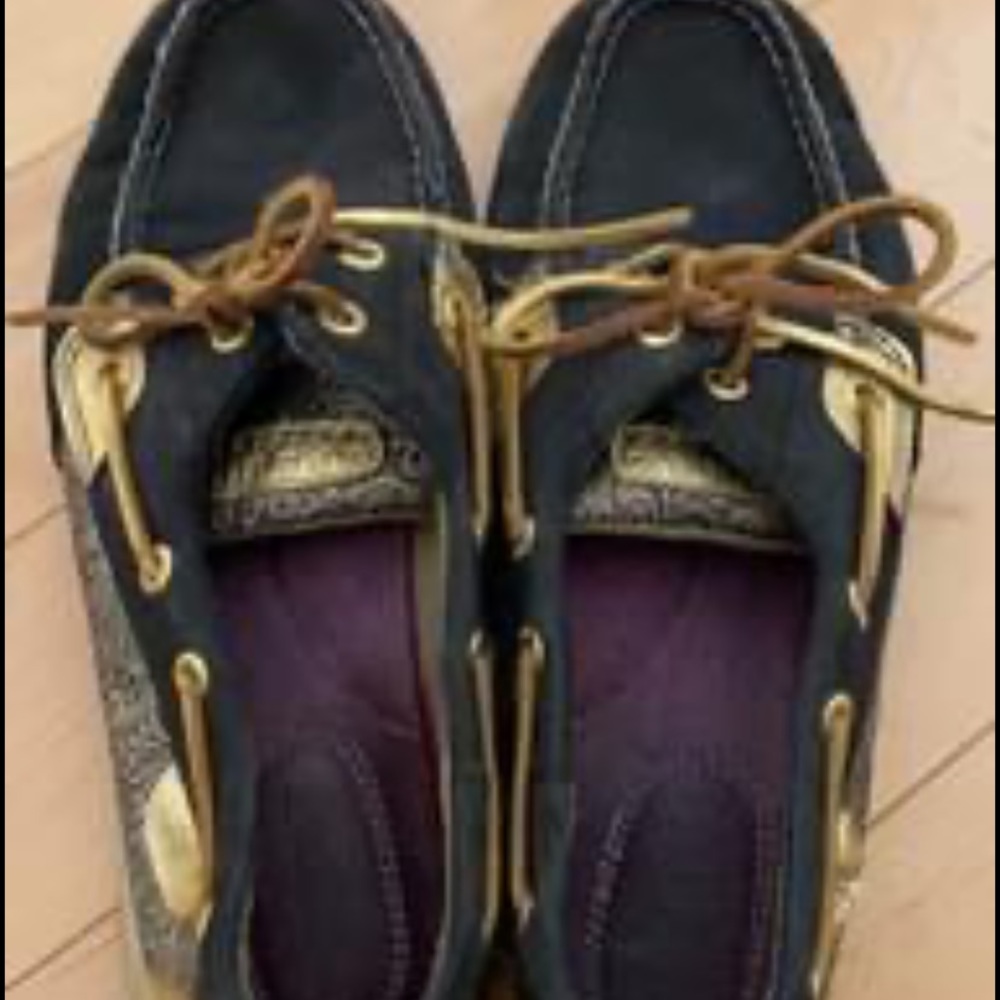 Women’s Black & Gold Sperry’s